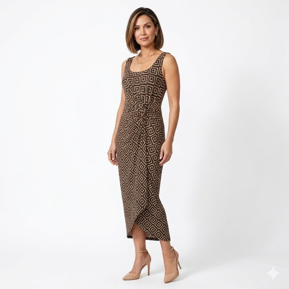 LAUREN RALPH LAUREN | Sleeveless Geo-Print Knot Front Midi Dress